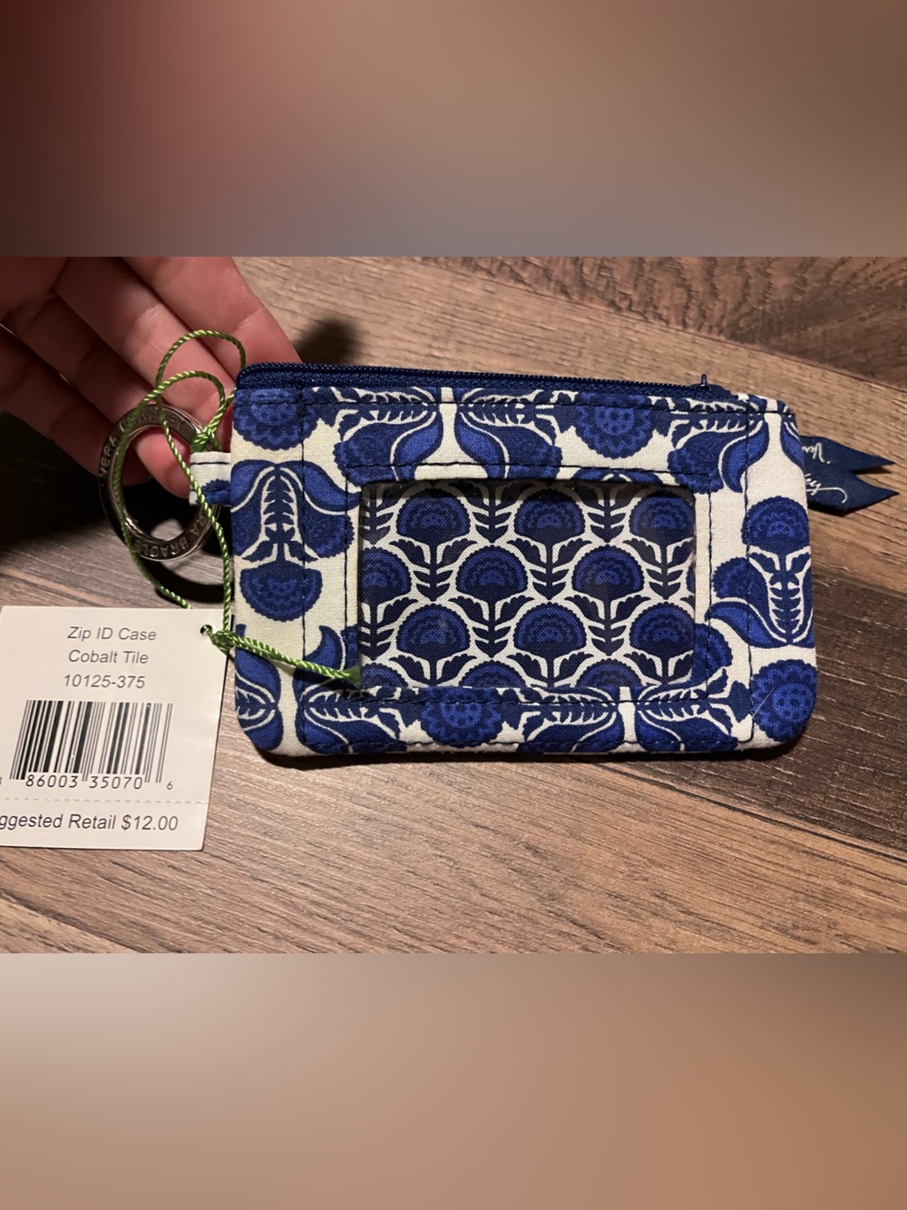 Vera Bradley Cobalt Tile Floral Zip ID Case - Blue and White